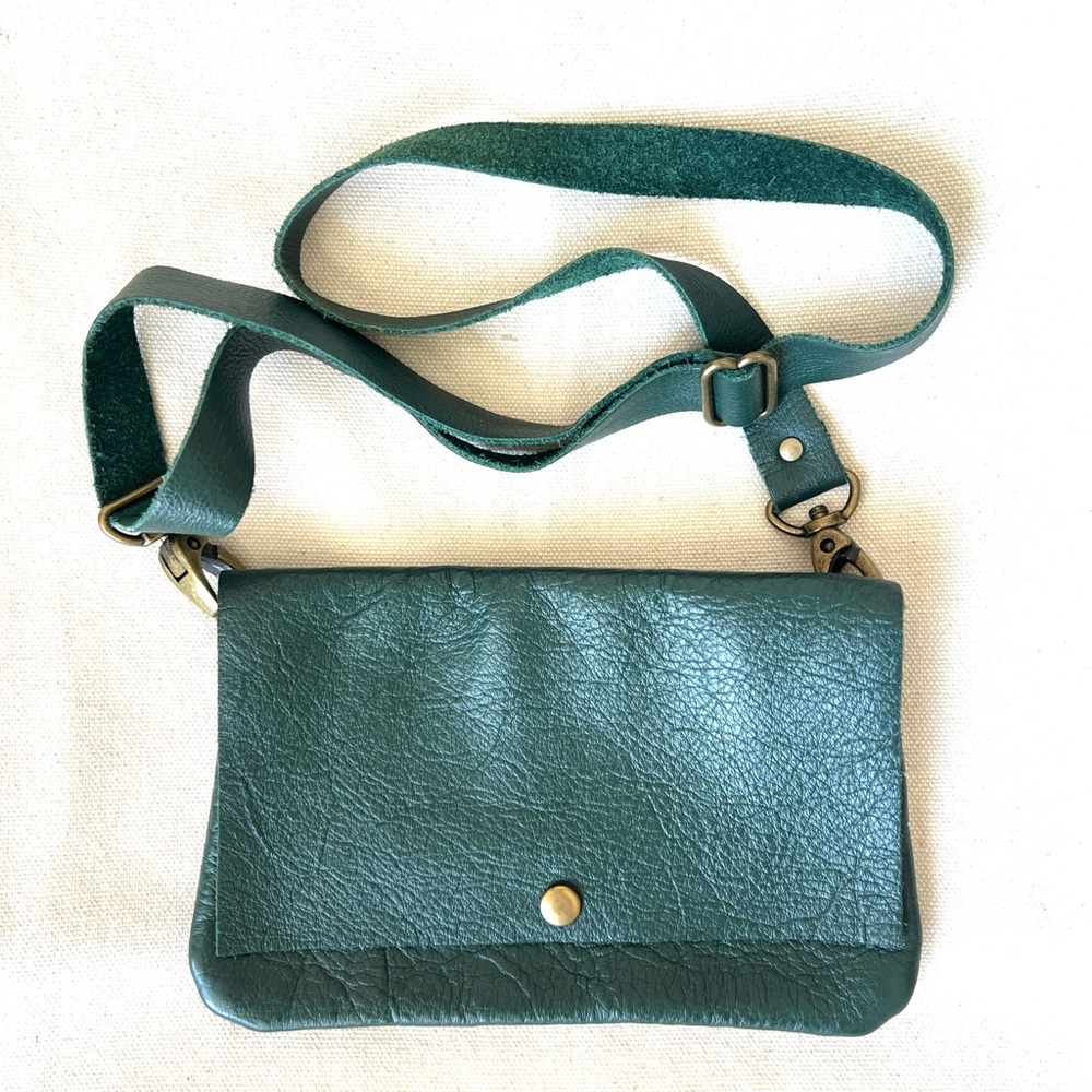 Pelt & Post Handmade Small Green Leather Crossbody Bag.